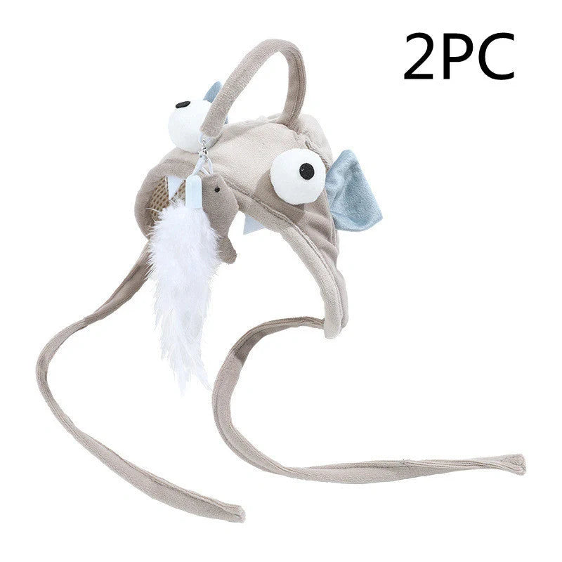 Adjustable head wearing feather funny cat stick toy for indoor play