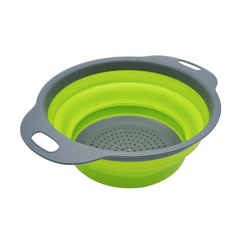 Premium collapsible silicone colander for rinsing, draining, and storing fruits and vegetables in the kitchen