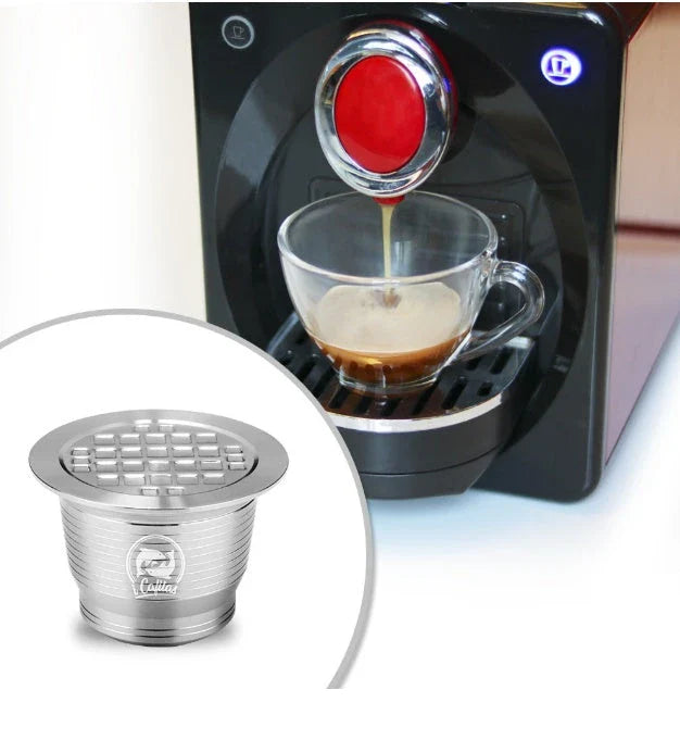 Premium stainless steel coffee capsule holder with integrated tamper for easy organization and perfect espresso extraction