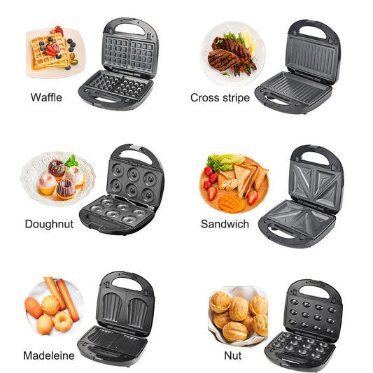Versatile 6-in-1 Waffle Maker with EU Plug: Grill, Sandwich, and Breakfast Delight