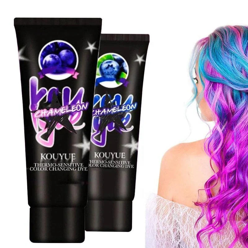 Professional thermochromic hair dye cream with colour change effect