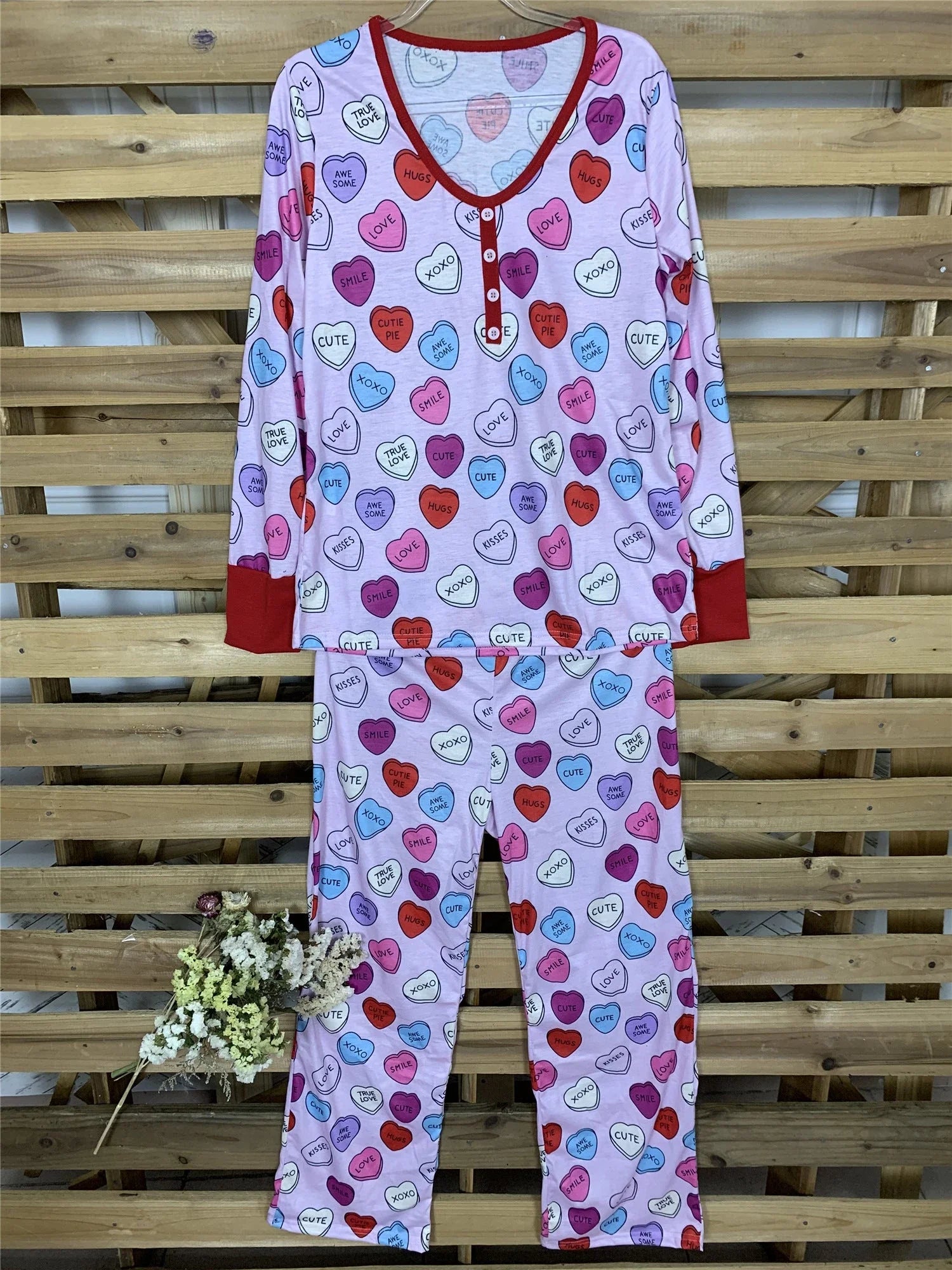 Cozy family matching Valentine's Day pajamas in soft cotton with heart print design