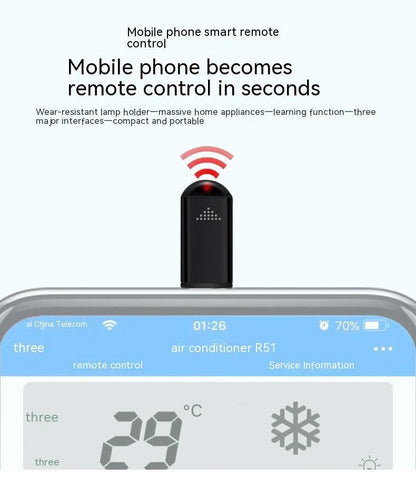 Premium aluminium infrared remote control for smartphones in black, silvery, and tarnish colours