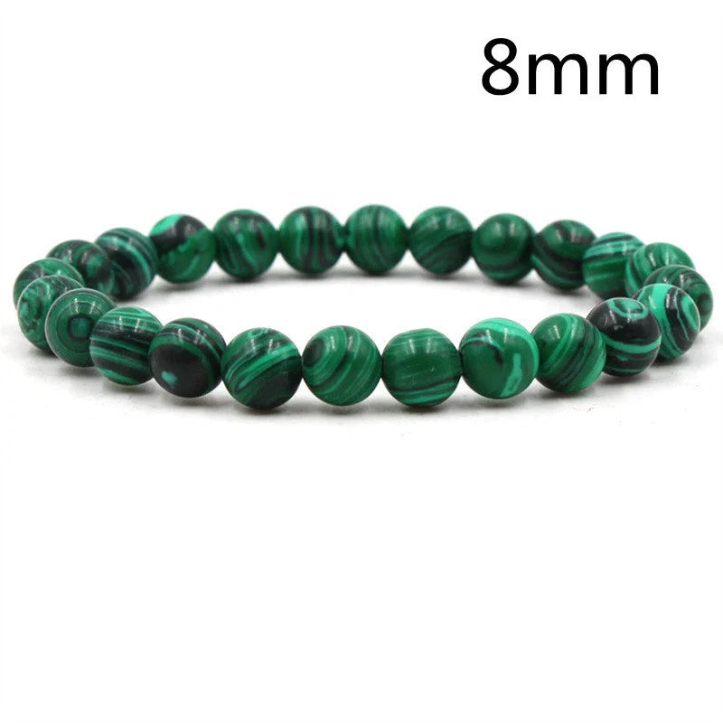 Classic black matte green malachite bracelets with elastic strand for unisex wear