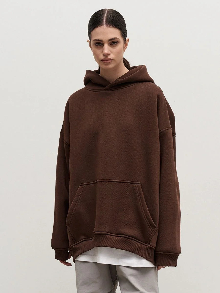 Cosy, oversized boyfriend-style polar fleece hooded jumper in a variety of classic colours
