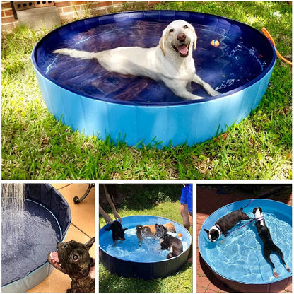 Collapsible dog pool with drain for easy pet bathing and cooling