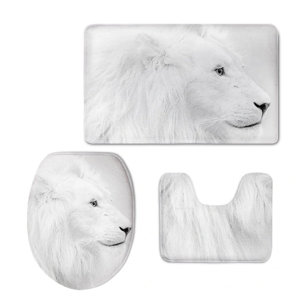 Custom 3D style bathroom set with flannel floor mats and toilet seat cover