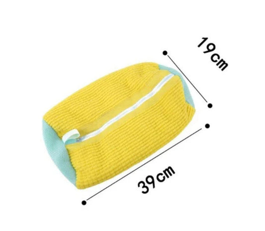 High-performance shoe cleaning bag made of durable chenille fabric for washing sneakers, tennis shoes, and more in the washing machine.