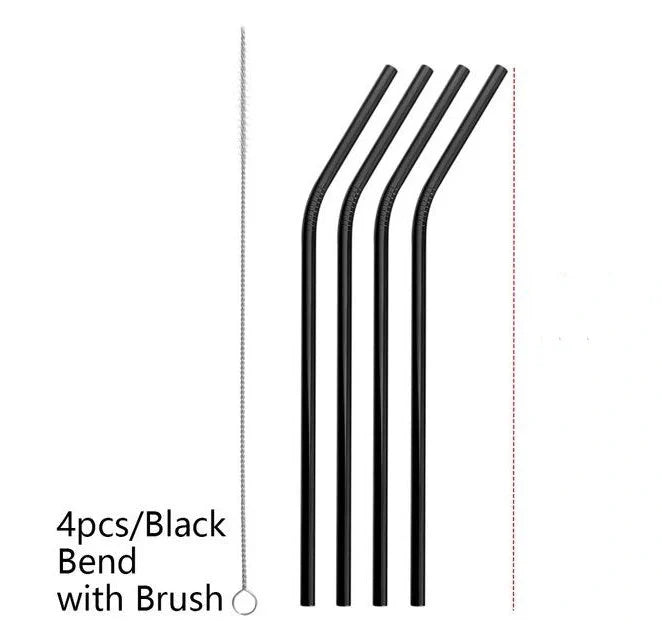 Vibrant reusable stainless steel straws set with cleaning brush, eco-friendly alternative to plastic