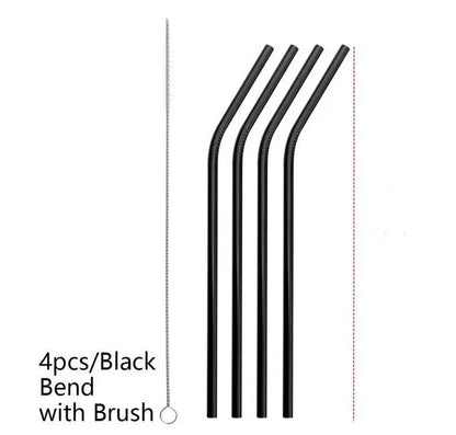 Vibrant reusable stainless steel straws set with cleaning brush, eco-friendly alternative to plastic