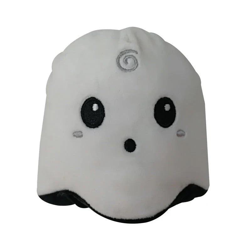 Reversible ghost plush toy with a soft, huggable design and a whimsical, dual-sided expression