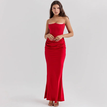 Elegant backless tube top dress in a variety of colours, featuring a sleek and sophisticated design for special occasions