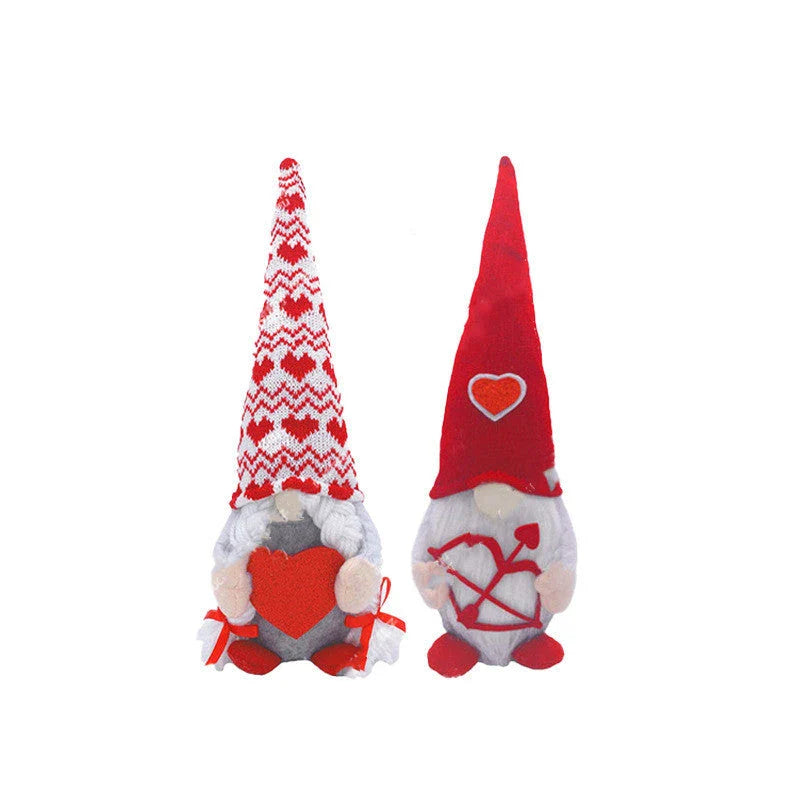 Plush gnome decorations in Cupid-inspired and romantic designs for Valentine's Day and holiday decor