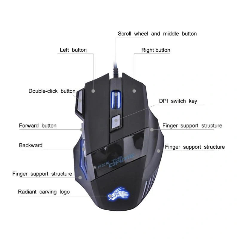 Wired Gaming Mouse with 7-Colour LED Backlight and 5500DPI precision