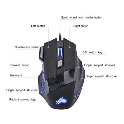 Wired Gaming Mouse with 7-Colour LED Backlight and 5500DPI precision