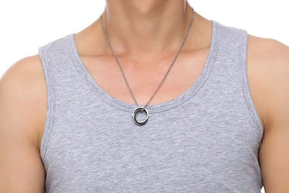 Stainless steel couple necklace with black men's and rose gold women's versions