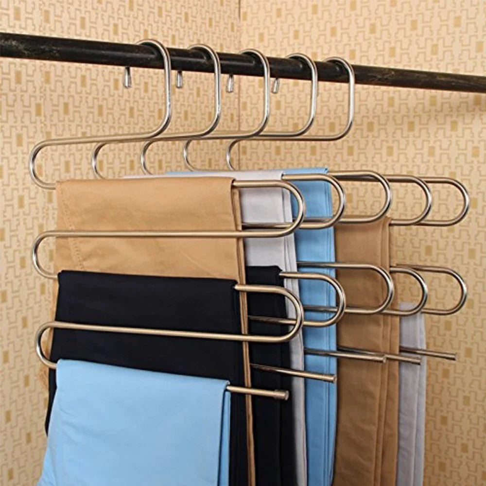 Sturdy and Stylish 5-Tier Pants Rack in Stainless Steel, Designed to Maximize Closet Space and Organize Pants, Jeans, and Trousers