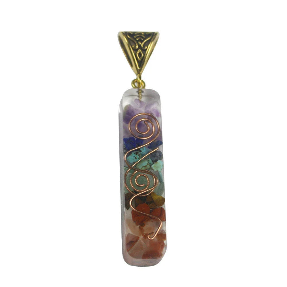 A stunning chakra crystal pendant with natural patterns and organic imperfections, showcasing the beauty of nature.