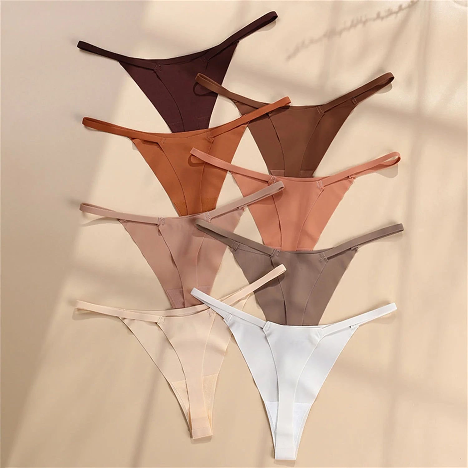 Low waist ice silk seamless T-back female underwear set in multiple colours