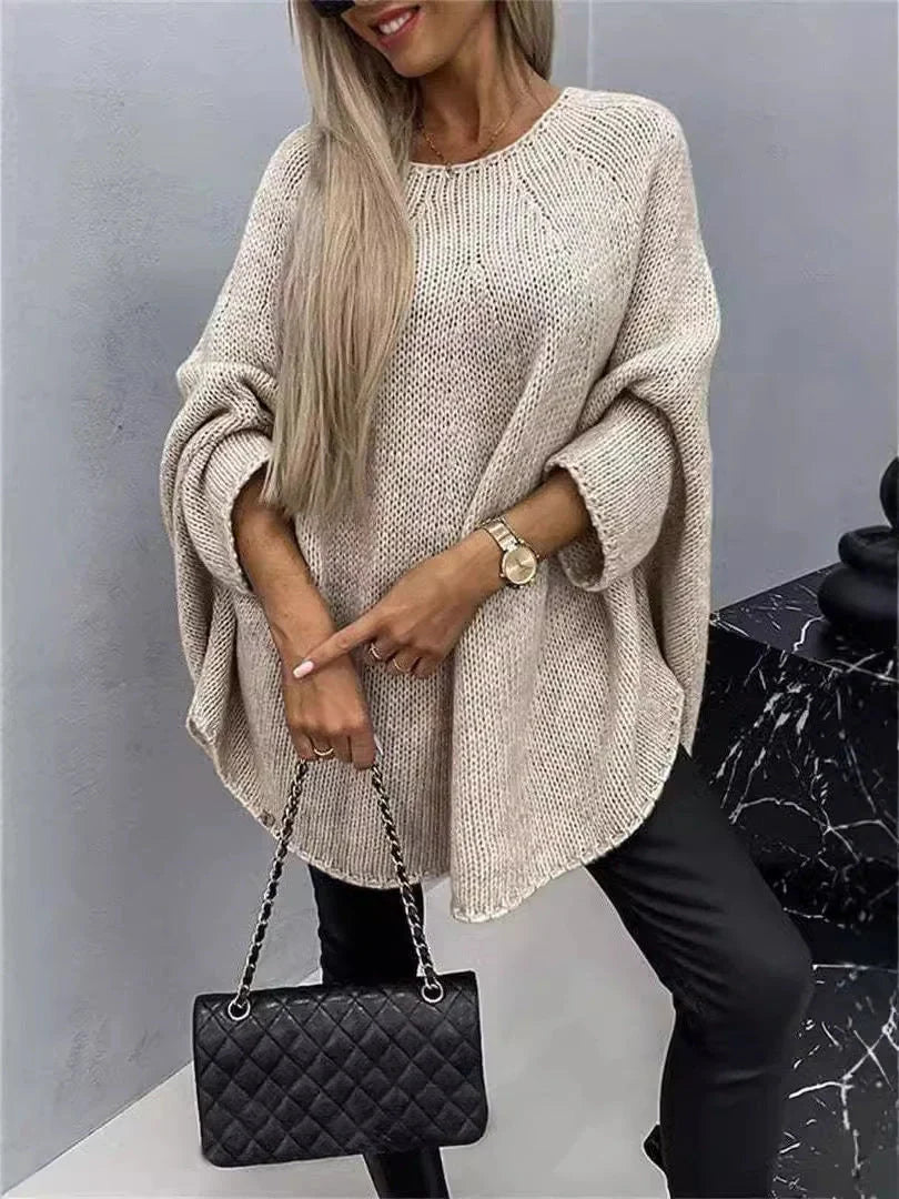Stylish winter batwing sleeve pullover sweater for women in various colours