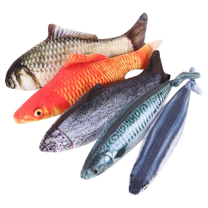 Soft, durable and realistic cat plush toy in the shape of a fish pillow, available in various sizes and designs.