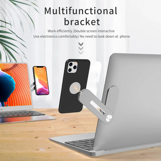 Aluminium alloy laptop side mount with adjustable tablet bracket in silver, black, and rose gold