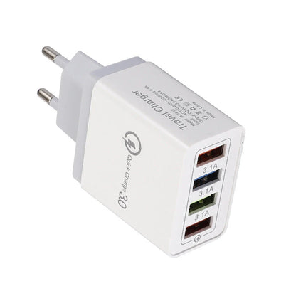 4-Port High-Speed USB Wall Charger with Quick Charge 3.0 Technology for Simultaneous Charging of Multiple Devices