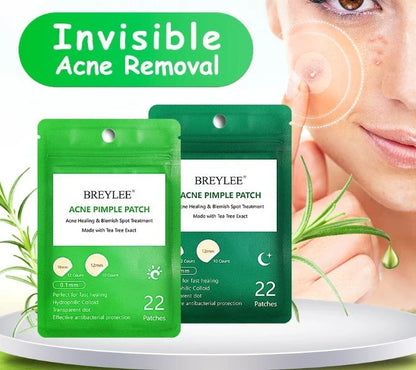Discreet tea tree spot patches to fade acne marks and blemishes, with a transparent and ultra-thin design for natural-looking coverage.