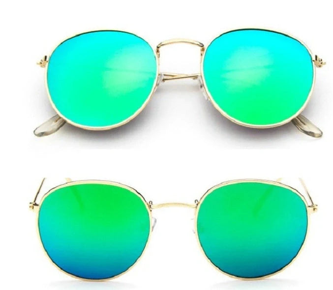 Women's retro metal sunglasses with round frame in gold and silver options