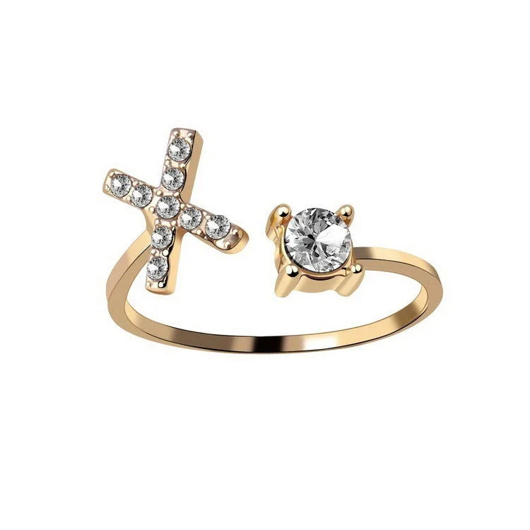 Customizable adjustable ring with 26 letters for women, featuring zircon stones and copper alloy construction