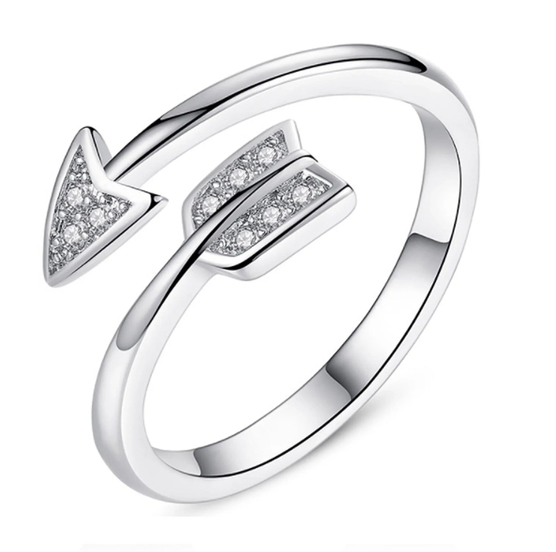 Copper arrow-shaped ring with a sleek, polished finish and a touch of subtle shimmer for a sophisticated, modern look.
