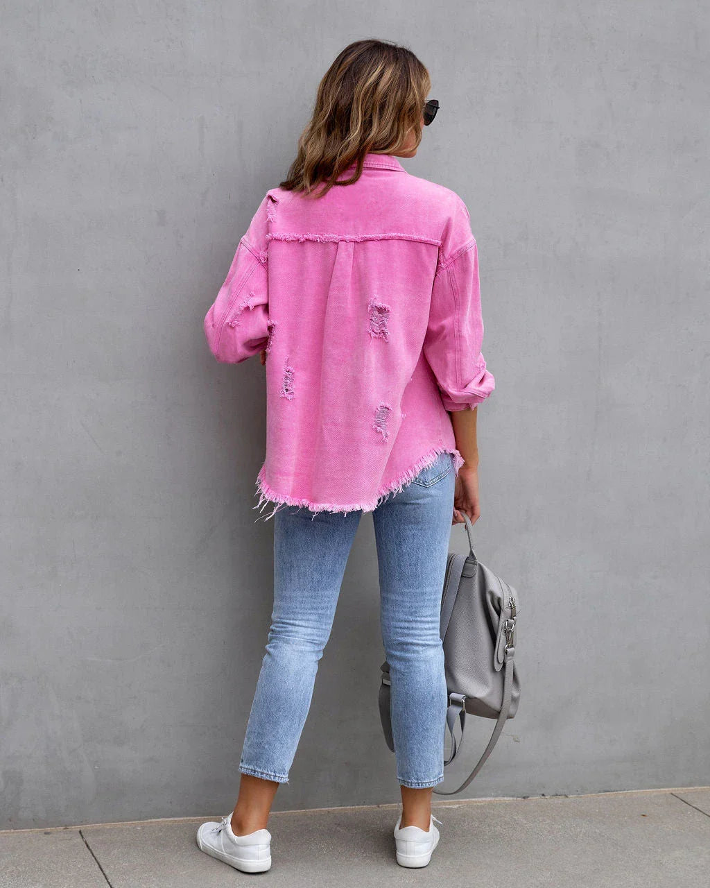 Stylish ripped casual jacket for women in a variety of vibrant colors and sizes