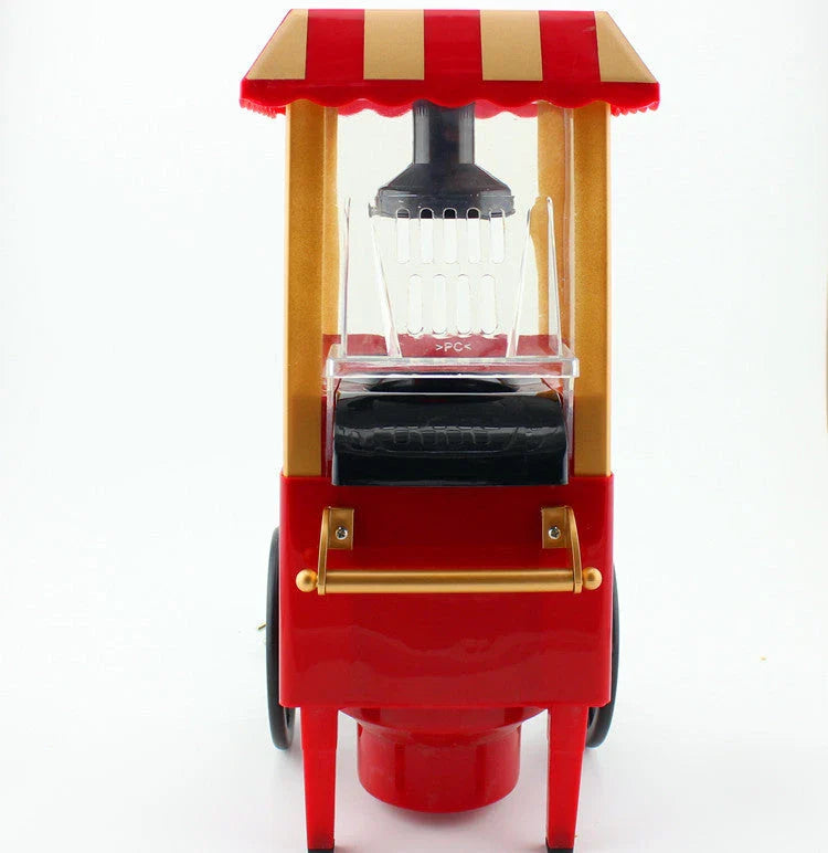 Retro-style popcorn maker with a classic car-inspired design, featuring a hot air popping mechanism for healthier, oil-free popcorn