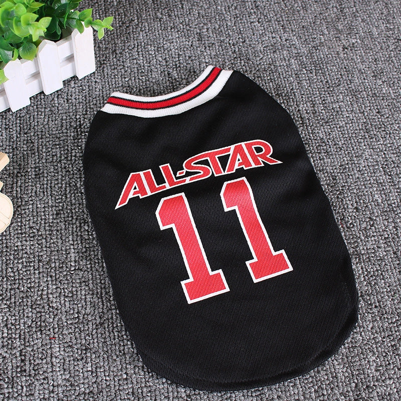 World Cup themed cotton dog vest in black and red for summer comfort