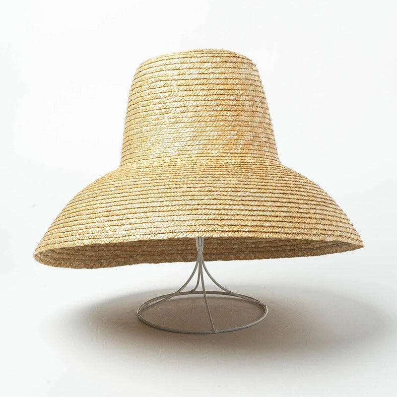 Vintage High Top Big Brim Straw Hat in yellow, perfect for sun protection