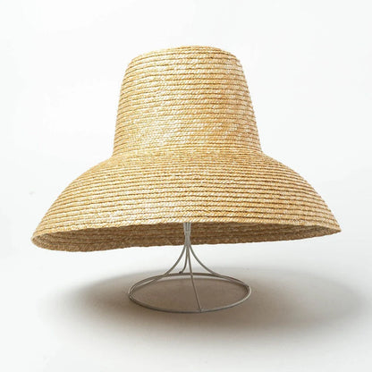 Vintage High Top Big Brim Straw Hat in yellow, perfect for sun protection