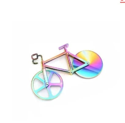 Stainless steel pizza cutter with modern bicycle-inspired design for effortless slicing of pizzas, flatbreads, and more
