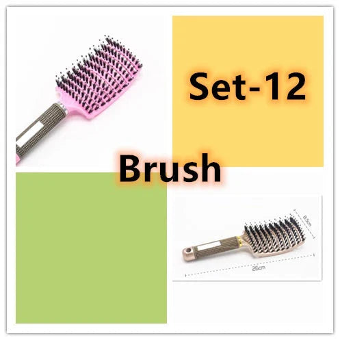 A premium hair brush with a sleek design, featuring soft bristles and a rounded massage function for healthy, detangled hair