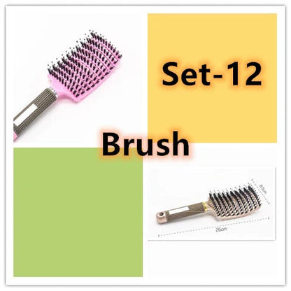A premium hair brush with a sleek design, featuring soft bristles and a rounded massage function for healthy, detangled hair