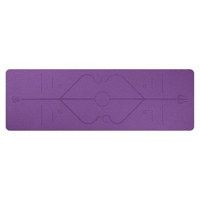 Non-slip TPE yoga mat with position lines for beginners, available in multiple colors