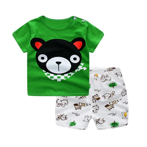 Cotton cartoon clothing sets for infants and young children in various patterns