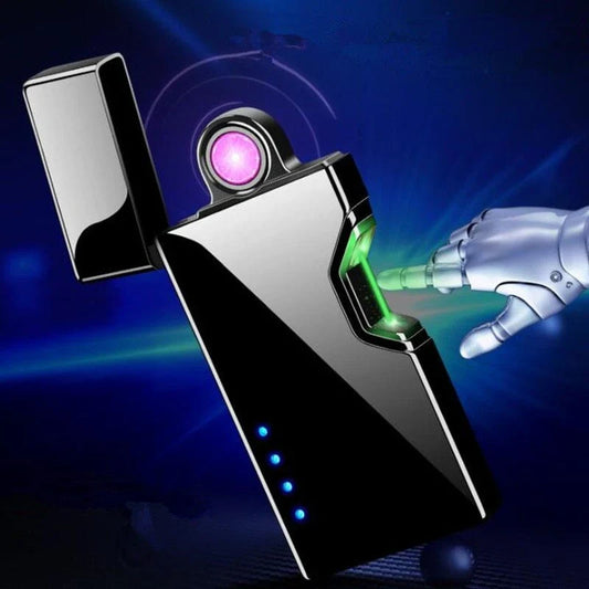 USB rechargeable rotating lighter with metal construction, lacquered finish, and windproof design for safe, eco-friendly ignition