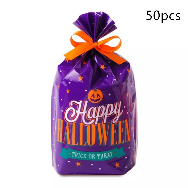 Orange and dark purple Halloween candy bags with 14cm width and 20cm height