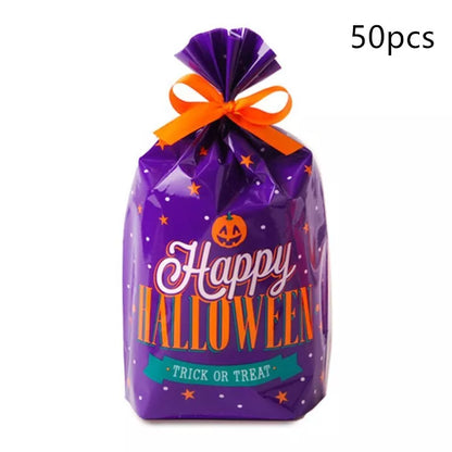 Orange and dark purple Halloween candy bags with 14cm width and 20cm height