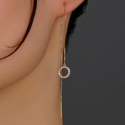Gold Circle Long Tassel Ear Wire with sparkling zircon accents, perfect for any occasion