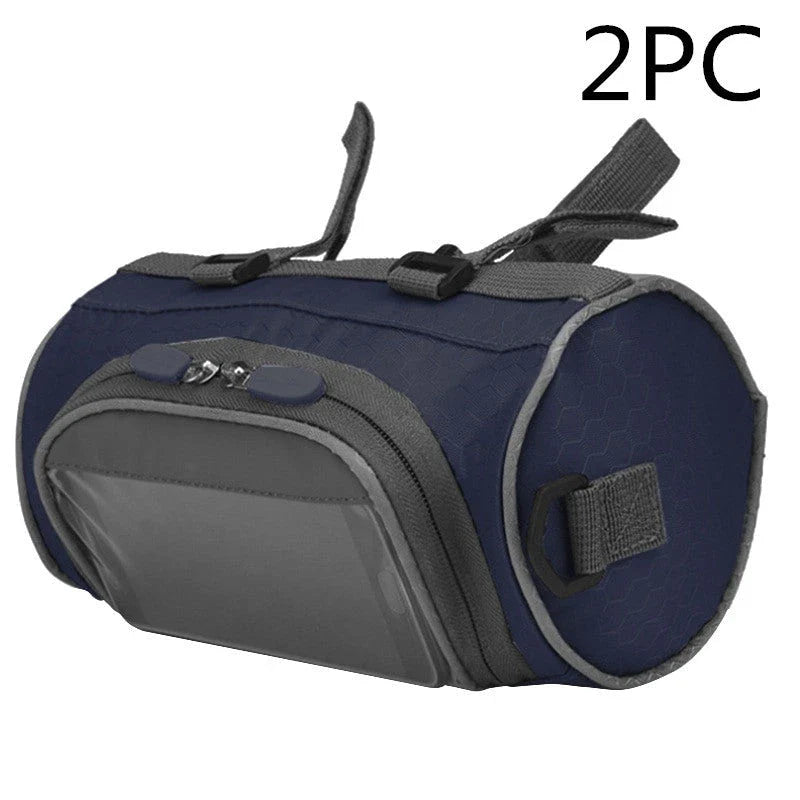 Premium waterproof bicycle handlebar bag made of durable polyester, with ample storage space for a smartphone and other cycling essentials.