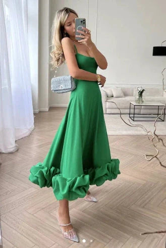 Fashionable chiffon dress with floral design, adjustable straps, and flowing A-line silhouette