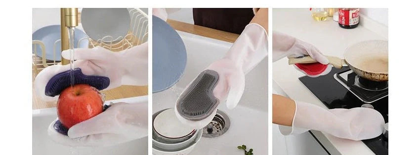 White Transparent Magic Silicone Gloves for waterproof dishwashing and cleaning