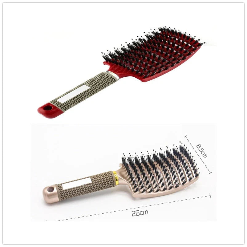 A premium hair brush with a sleek design, featuring soft bristles and a rounded massage function for healthy, detangled hair