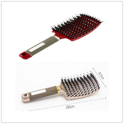 A premium hair brush with a sleek design, featuring soft bristles and a rounded massage function for healthy, detangled hair